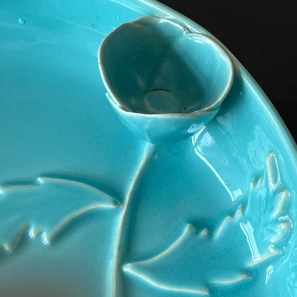 Caliente Pottery Aqua Blue Flower Dish Virgil Haldeman Made in Burbank CA - Picture 5 of 7